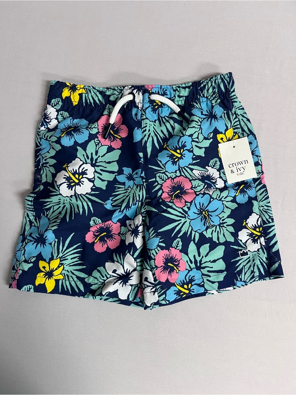 Brand New-Crown&Ivy Boys' Floral Lined Swim Trunks
